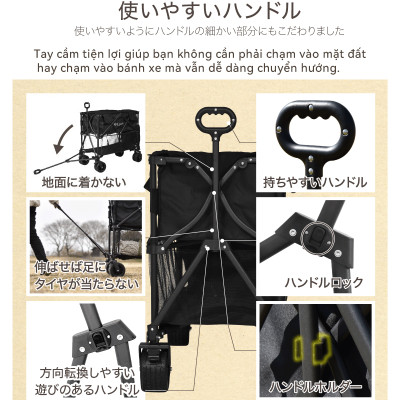 Xe kéo dã ngoại 2 tầng ngoài trời du lịch cắm trại, picnic đa năng bánh xe rộng có khóa cố định dung tích 300l gấp gọn được camping