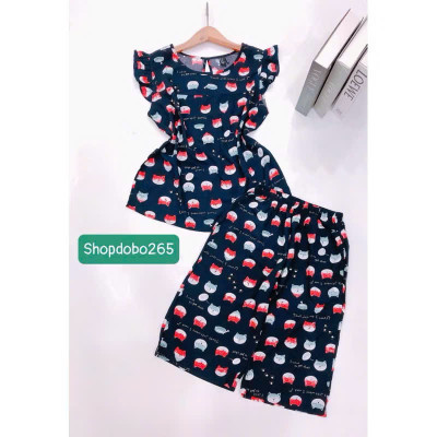 Đồ bộ nữ,đồ ngủ mặc nhà lửng tay cánh tiên vải lanh mềm,mát BL 169 hoạ tiết dễ thương size 45-70kg.