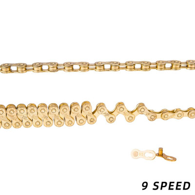 Dây xích xe đạp ZTTO thiết kế ghim hình nấm,Lớp phủ Titanium Nitride trên dây chuyền Vàng làm giảm sự ăn mòn và giảm ma sát.tốc độ 9