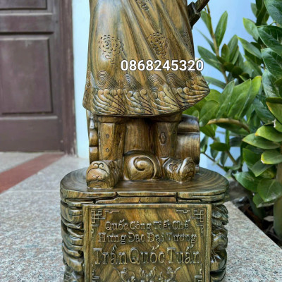 Tượng trần quốc tuấn trần hưng đạo vương bằng gỗ trắc xanh cực đẹp kt cao 60×21×16cm
