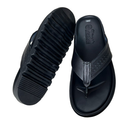 Dép  xỏ ngón nam da bò Trường Hải màu đen mặt đúc đế cao 2.5cm thời trang nam K146 