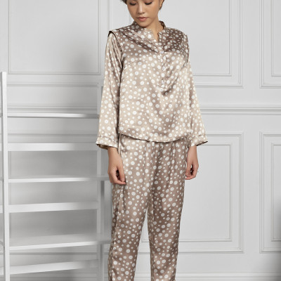 Đồ Bộ Nữ Mặc Nhà Pijama Dài Lụa Hàn Cổ Trụ Maxivic, La Mộc - MM112116