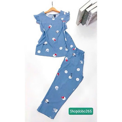 Đồ bộ nữ,đồ ngủ mặc nhà lửng 9 tấc tay cánh tiên vải lanh BL 57 họa tiết dễ thương size 51-70kg.