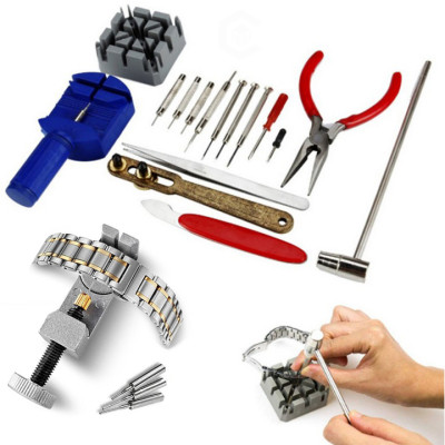 Bộ Phụ Kiện Dụng Cụ Sửa Chữa Đồng Hồ 16 Món + 1 Cắt Mắt Kim Loại Gỡ Mắc Tháo Dây Thay Pin Chuyên Dụng  ( Gồm tô tua vít, van cậy nắp đáy, dao nậy mở, búa 2 đầu nhựa sắt, khung đục giữ chốt, nhíp... )