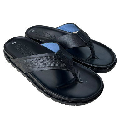 Dép  xỏ ngón nam da bò Trường Hải màu đen mặt đúc đế cao 2.5cm thời trang nam K146 