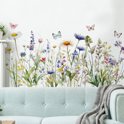Sticker Giấy Dán Tường Decal Dán tường Tranh Dán Tường Trang Trí Tường Mẫu Cánh Đồng Hoa Bướm ZDB-2720
