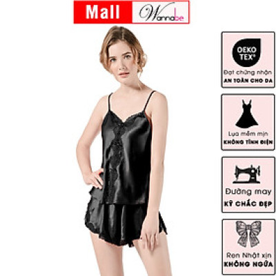 Đồ bộ mặc nhà Wannabe BS605 Bộ Sọt Rã Thân Viền Ren Gợn Sóng Nữ Tính Dễ Thương