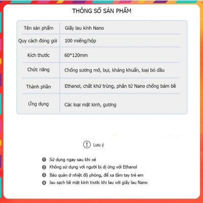 khăn Lau Kính Nano Hộp 100 Miếng Giấy Lau Kính Chống Bám Hơi Nước, Vân Tay Bụi Bẩn