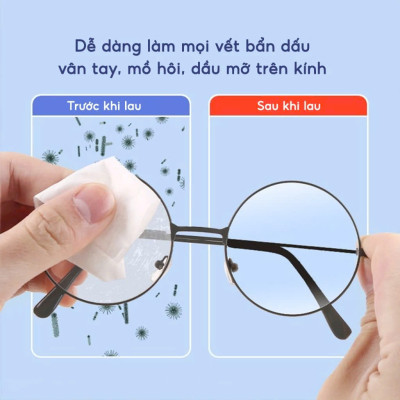Combo 100 Khăn Lau Mắt Kính Nano- Miếng Giấy Lau Kính Chống Bám Hơi Nước, Lau Sạch Vân Tay Bụi Bẩn- Chính Hãng 