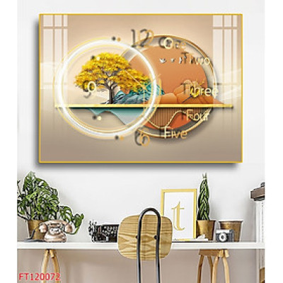 Tranh Đẹp Treo Tường Gắn Kim Đồng Hồ - Đồng Hồ Tráng Gương In Hình Phong Cảnh Và Hươu Đẹp