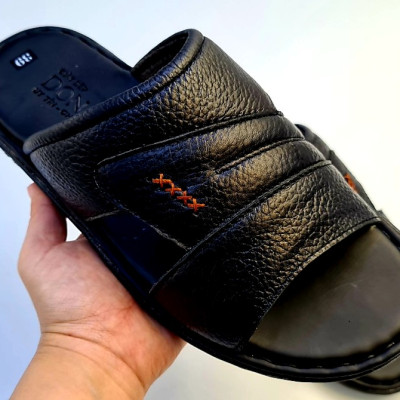 Dép quai ngang nam da bò tự nhiên DONAVY cao cấp kiểu dấu X may chắc chắn DQN4X