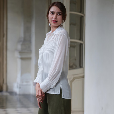 Áo Sơ Mi Áo Kiểu Nữ Đẹp Thời trang thiết kế Hity TOP119 (Trắng Kim Cương)