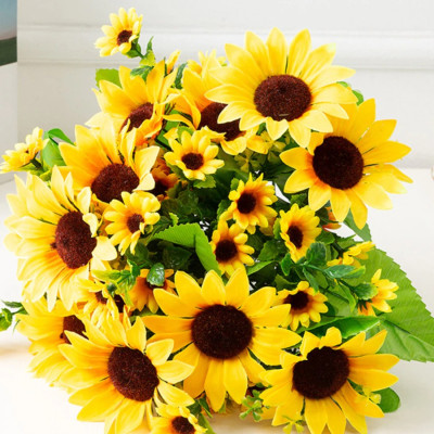 Cụm hoa hướng dương giả - 1 cụm 9 bông - Cây giả, hoa lụa decor trang trí nhà cửa