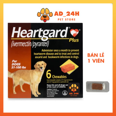 1 viên HEARTGARD tẩy giun tim, giun đũa, giun móc cho chó từ 600gr đến 45kg