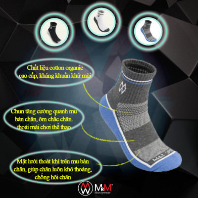 Combo 5 Đôi Tất Vớ Thể Thao, Vớ Đá Banh, Vớ Chạy Bộ Cổ Dài, Sợi Cotton Cao Cấp Chống Hôi Chân, Chống Phồng Rộp Chân, Chống Trượt Co Giãn 4 Chiều Mrm Manlywear - MM