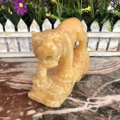 Tượng Cọp, Hổ giáp phong thủy đá ngọc hoàng long trang trí phòng khách, bàn làm việc - Cao 15 cm