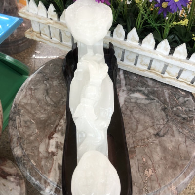 Gậy như ý phong thủy may mắn vạn sự như ý đá bạch ngọc - Dài 32 cm