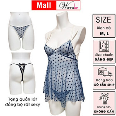 Đầm ngủ WANNABE DNC15 váy ngủ lưới trong suốt sexy tặng kèm quần đồng bộ khoe thân hình sexy gợi cảm của bạn gái