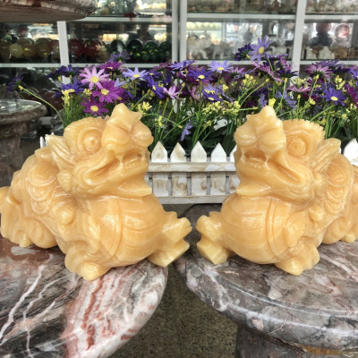 Cặp Tỳ Hưu phong thủy đá ngọc hoàng long - Dài 25 cm