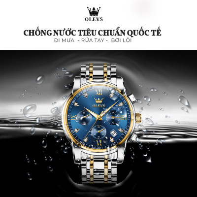 Đồng Hồ Nam OLEVS-2858 Mặt Tròn Mạ Vàng 18k Chống Nước Chạy Đủ 6 Kim Có Ô Lịch Ngày Khóa Bướm Có Hộp In Logo Chính Hãng