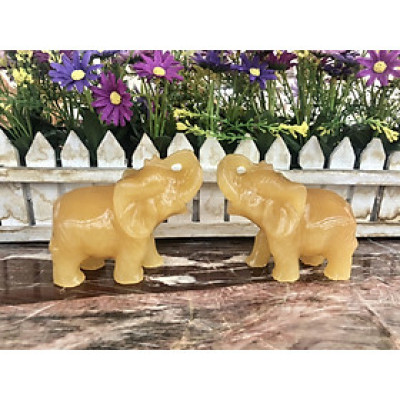 Cặp voi phong thủy đá ngọc hoàng long - Dài 10 cm