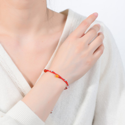 Vòng tay Nữ phong thủy gắn hạt đá phong thủy đa sắc kết dây thủ công