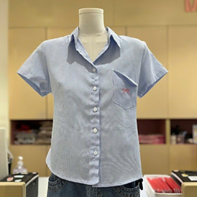 Áo sơ mi nữ ngắn tay kẻ sọc form chiết eo tôn dáng dễ phối đồ Bunny Miều Est.2013