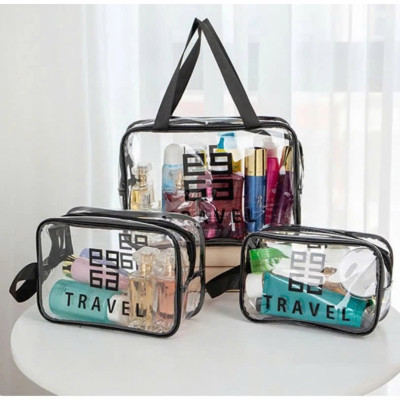 Túi đựng mỹ phẩm trong suốt có quai cao cấp MÀU ĐEN 26x15x10cm
