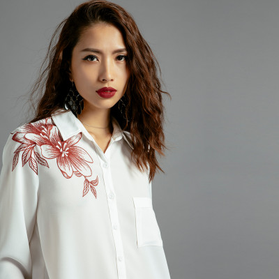 Áo Sơ Mi Nữ Oversized Áo Thêu TOP120 Thời trang thiết kế Hity (Trắng Kim Cương)