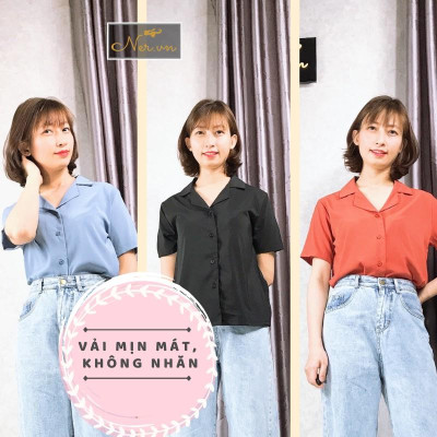 Áo sơ mi cổ vest quốc dân nhiều màu, chất lụa tơ hàn, phối chân váy, quần jeans ,quần tây, quần short siêu xinh–NER-N109