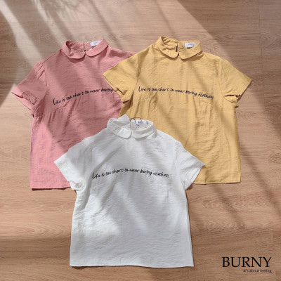 Áo sơ mi nữ ngắn tay màu trắng họa tiết thêu cổ Peter Pan Burny