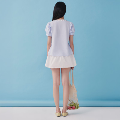 DOTTIE - Áo kiểu kẻ sọc tay phồng - Xanh biển - T1103