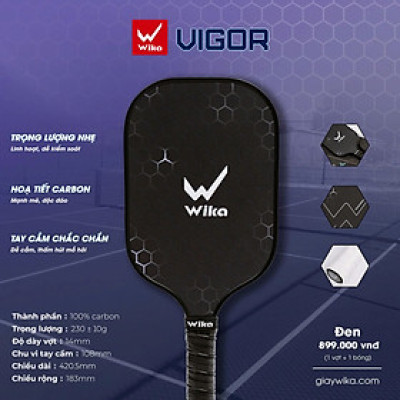 Vợt Pickleball Wi-ka Vigor cacbon mẫu mới nhất dành cho Nam và nữ - BH Chính hãng