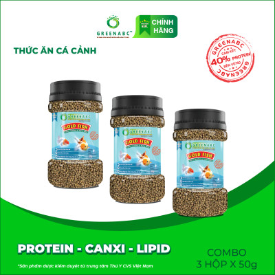 Thức ăn GoldFish GREENABC – Cá 3 đuôi – Cá vàng– Hàm lượng protein 40% giúp thúc đẩy hình thành đầu, lên màu đẹp, dáng đẹp – Hộp 50g
