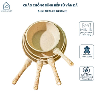 Chảo Chống Dính Bếp Từ Vân Đá Kiểu Nhật 20-30cm, Đáy Từ Ceramic Cán Gỗ [Hàng Loại Một] - HÀNG CHÍNH HÃNG MINIIN