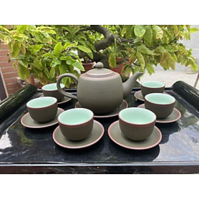 Ấm Chén Trà Tử Sa Bát Tràng Búp Sen Xanh Chỉ lòng xanh