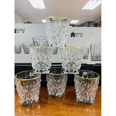 Bộ 6 ly thủy tinh chịu nhiệt uống nước vân sao đáy vát trắng