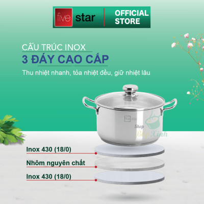 Bộ nồi inox và xửng hấp inox 430 cao cấp Fivestar Standard 4 món nắp kính tặng 2 muỗng canh