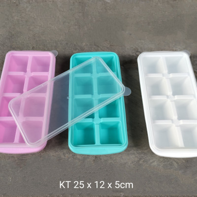 COMBO 3 Vỉ đá, Khay làm đá, Khay đựng đồ ăn dặm có nắp loại 8 viên 