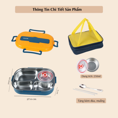 Hộp cơm giữ nhiệt Văn Phòng JIDOSA JD3850 đựng thức ăn 4 ngăn kèm bát đựng canh chống tràn