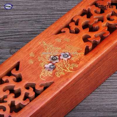 Hộp đựng đũa gỗ hương đỏ - đục khắc tinh tế (CTH745) Sang trọng - Đựng đũa sang trọng làm quà tặng