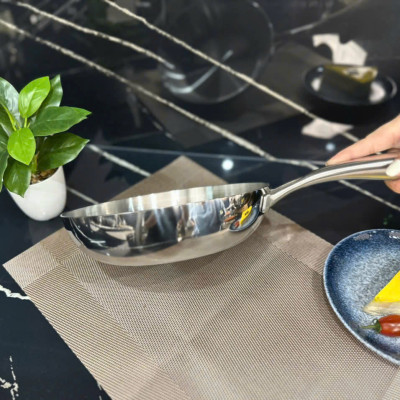 Chảo inox Nguyên khối nông lòng SEKA size 16, 22, 26,28cm sử dụng cho mọi loại bếp
