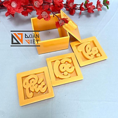 [BỘ 3 MẶT KHUÔN] Khuôn VUÔNG NHẤN XÔI sắc nét - Bộ 3 hình PHÚC LỘC THỌ 8cm - NHỰA VIỆT NAM, ATSK. . Chuyên phục vụ Sp Gi