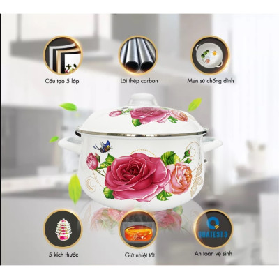 GALEN - COMBO 2 Nồi Men Cao Cấp Size 18cm & 20cm Dung Tích 2L & 2.5L Nấu Được Trên Mọi Loại Bếp, Dày, Không Tróc Men