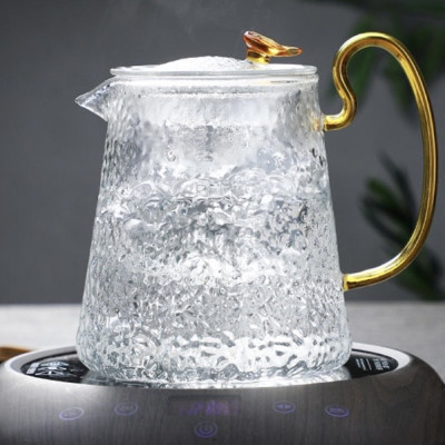 ẤM TRÀ THỦY TINH CÓ LÕI LỌC  CHỊU NHIỆT NHIỆT CAO CẤP VÂN NHÁM QUAI VÀNG  CRYSTAN 500ml - ANTH 419