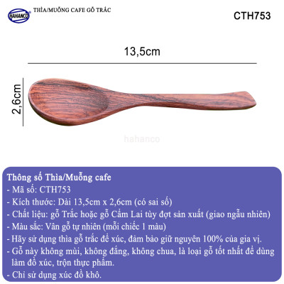 Thìa Cà Phê, muỗng pha trà, gỗ Trắc/Cẩm (HAHANCO) Chuôi uốn lượn sóng/Độc đáo - CTH753