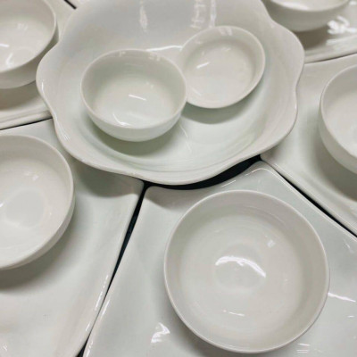 BỘ BÁT ĐĨA HOA MẶT TRỜI TRẮNG TÔ HOA 7 CHI TIẾT