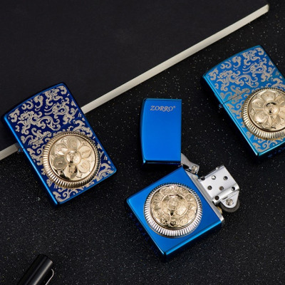 Vỏ Hột Quẹt Bật Lửa Zorro Z91725B Khắc họa tiết hoa văn đẹp độc lạ - Dùng Xăng Đá Cao Cấp