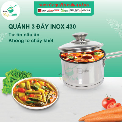 Quánh Inox 430 Bếp Từ 3 Đáy Fivestar Nắp Kính - Tặng 5 Muỗng Ăn Inox - Bạc