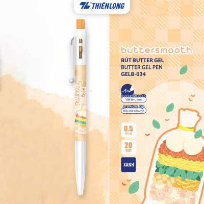 Combo 5/10/20 Bút gel B - Buttersmooth Gel Thiên Long GELB-034 - Premium Tip viết êm, trơn - Mực Xanh